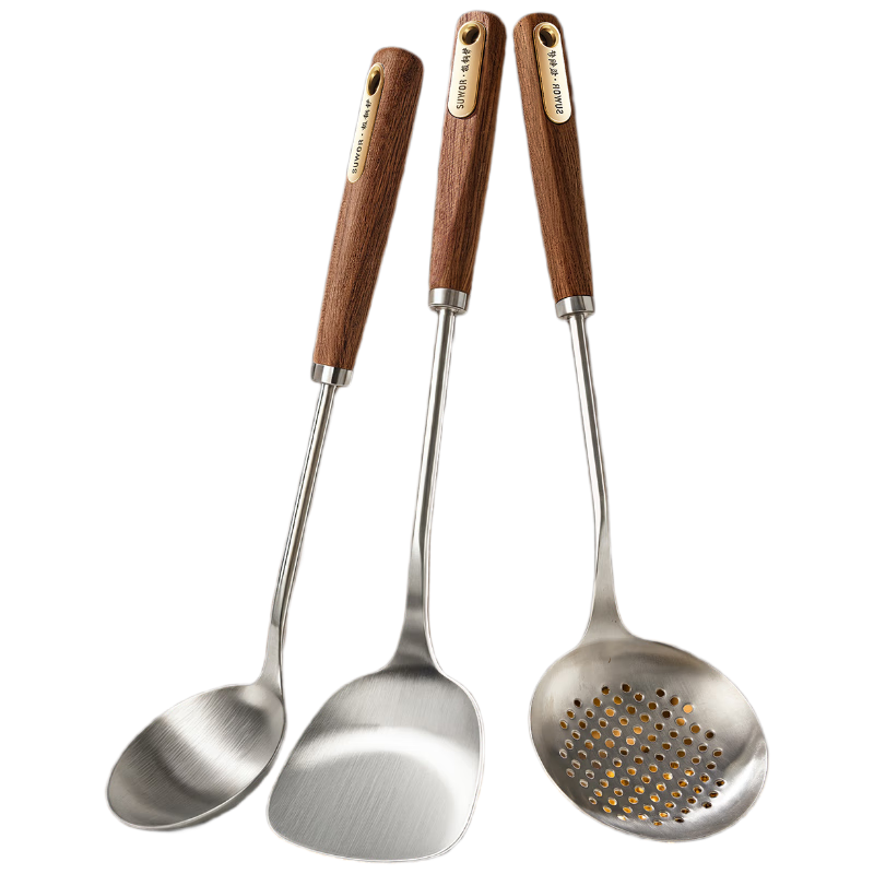 Shuyao 316L Stainless Steel 3-Piece Thickened One-Piece Spatula Set Gold Standard Cooking Spatula for Wok Heat-Resistant