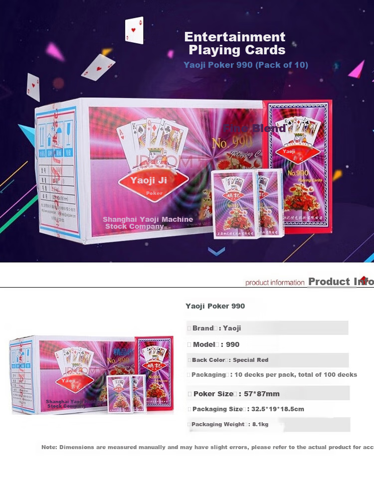 Yaoji Playing Cards 990, Entertainment Paper Playing Cards, 10 Packs Totaling 100 Decks for Outdoor Camping 2