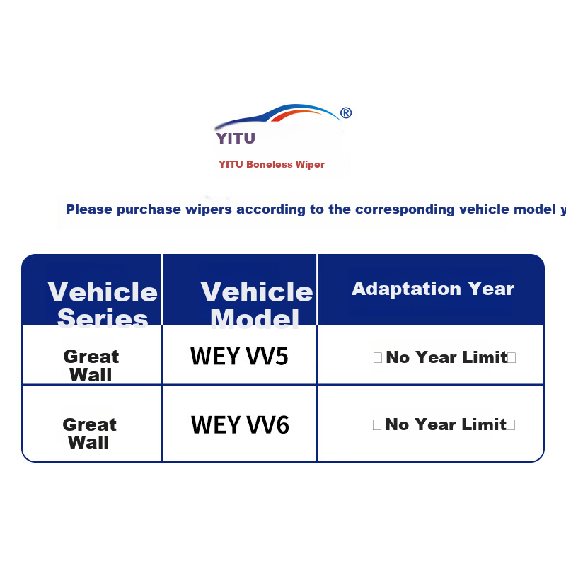 YITU Windshield Wipers Suitable for Great Wall WEY VV5/VV6, Original Factory Size, A-Grade Rubber Strips, 1 Pair