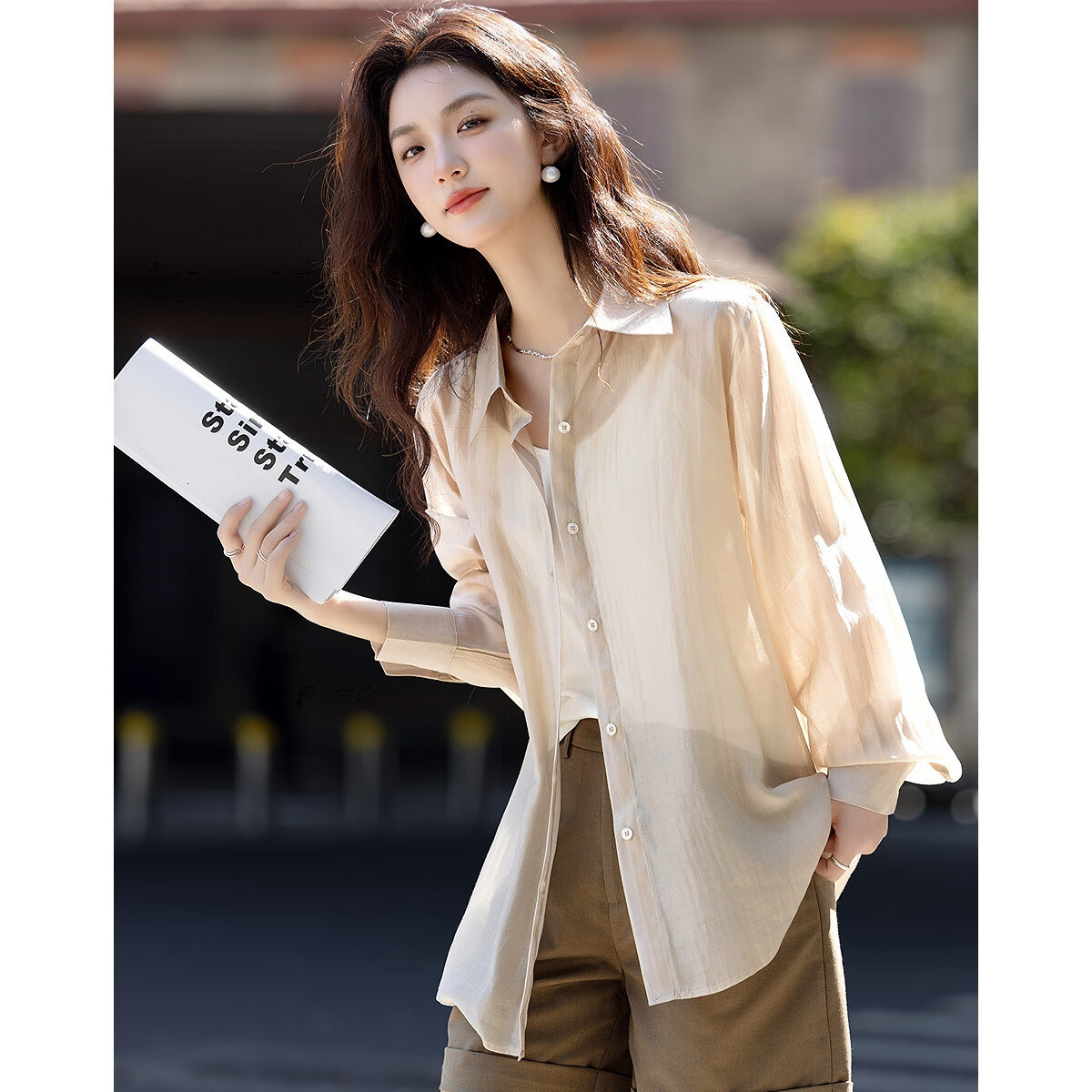 Demana Sweet Oxygen Dopamine Spring Autumn Breathable Lyocell Polo Collar Lightweight Relaxed Shirt Women's Top