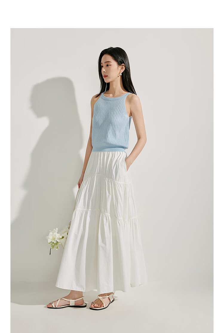 INMAN [Showroom Style] Original Yarn Sun Protection UPF100+ Pleated Skirt, Summer Umbrella Skirt, Cloud White, Size L 2