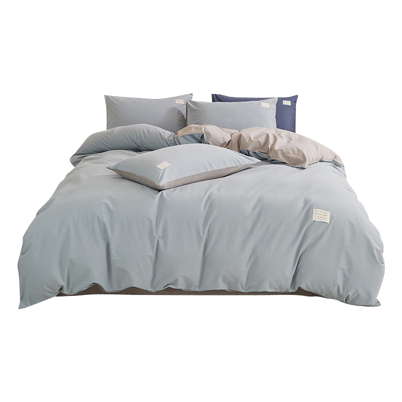 HLA Pure Cotton Four-Piece Bedding Set, All-Cotton Bed Sheet, Pillowcases, Duvet Cover Set, Fitted Sheet Style for 1.5-Meter Bed, Light Blue