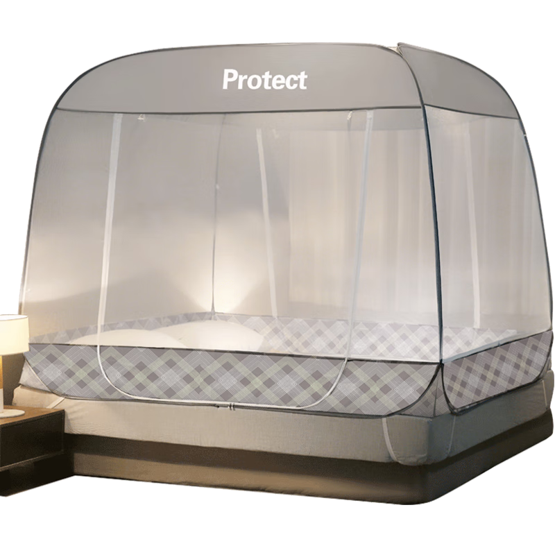 FUANNA Home Mosquito Net, Fall-Proof Mongolian Yurt Mosquito Net, Three-Door Design, for 1.8x2 Meter Bed, Gray Color, [No Installation Required]