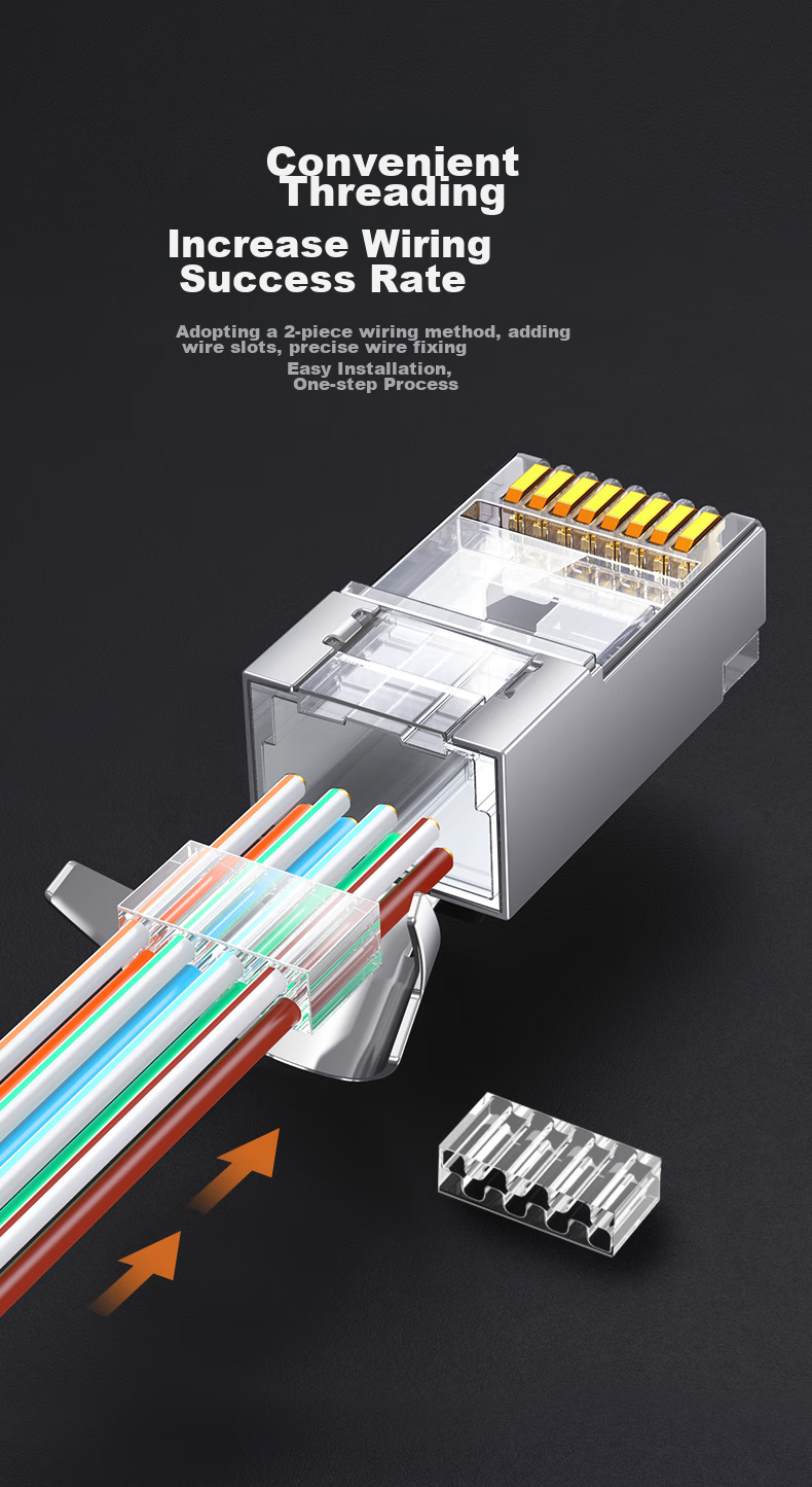 UGREEN CAT6 Shielded RJ45 Connectors, Gigabit Ethernet Network Plugs, 50U Gold-Plated Professional Grade RJ45 Computer Network Cable Connectors, Two-Piece Design, 100 Pieces, 20893 4
