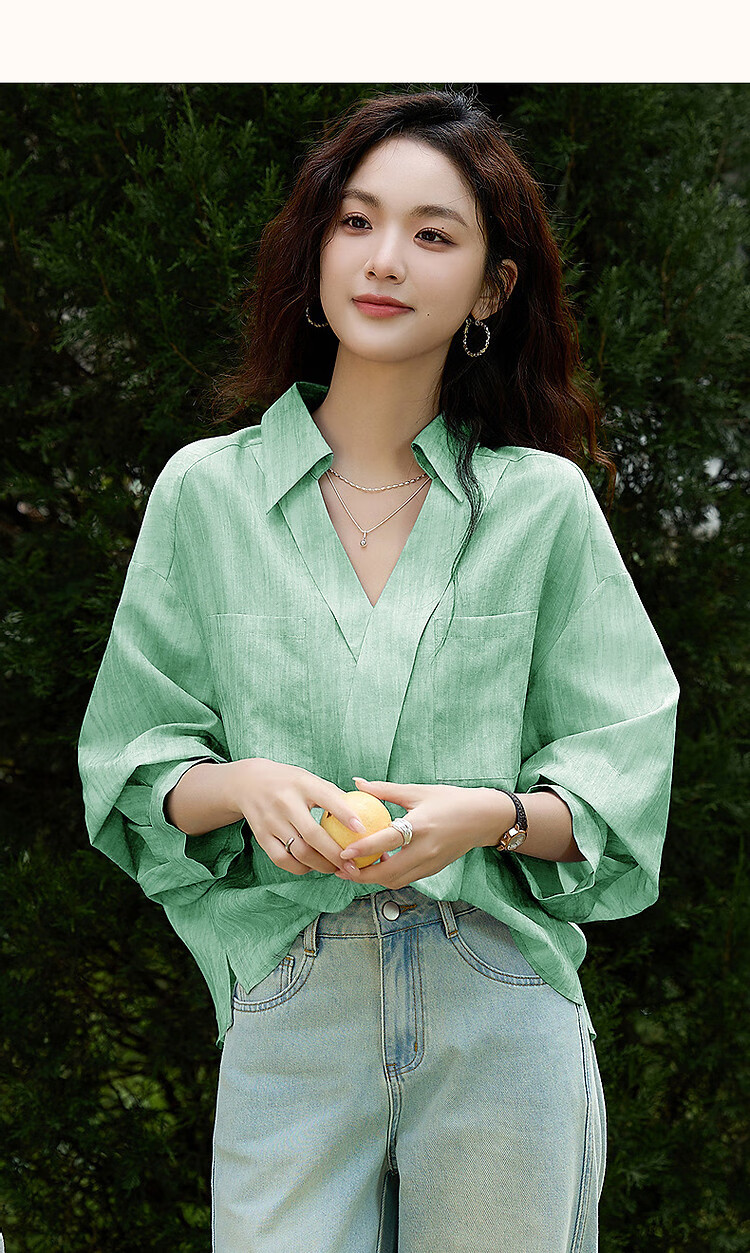Dme [Art Student Outfit] Summer Artistic Gradient Lapel Shirt, Loose Comfortable Blouse, Women's Top 16