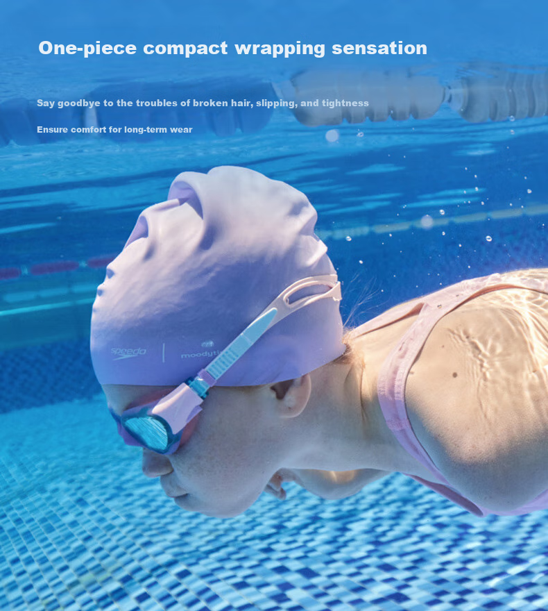 Speedo × Moody Tiger Collaboration Pool Training Series, Tight-Fitting Silicone Swim Cap for Children, Lavender Color 4