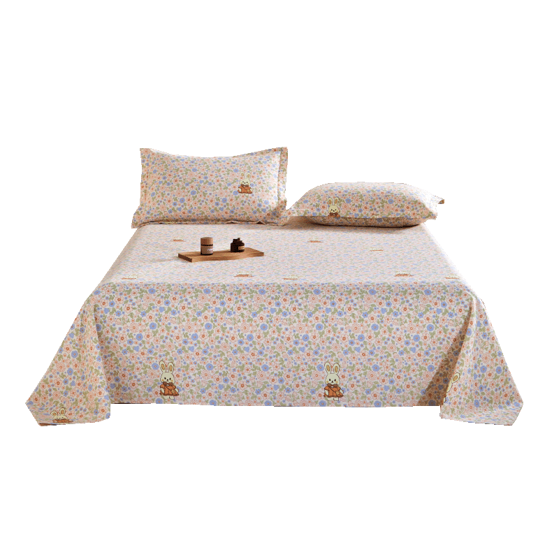 Hongdou Thickened Raw Cotton Coarse Cloth Bed Sheet Single Piece Four Seasons Home Single Dormitory Quilt Cover 1.6*2.3m Floral Pattern