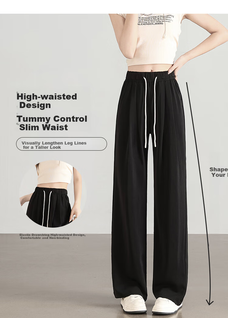 Free Style Wide-Leg Pants for Women Summer Thin 2026 New High Waist Slim Loose Draped Ice Silk Cool Casual Trousers 5