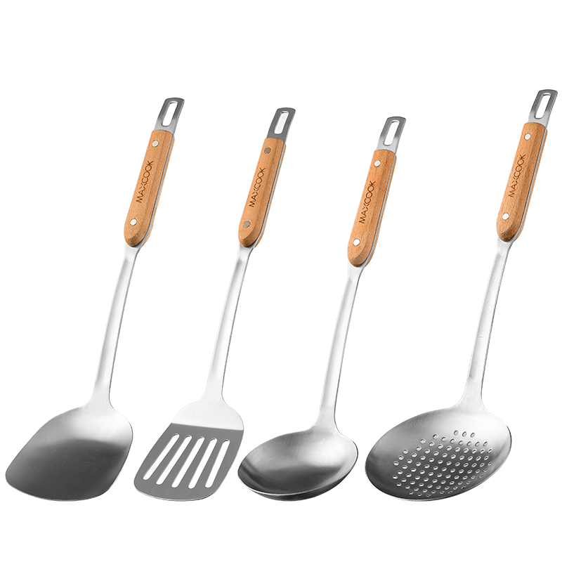 MAXCOOK 4-Piece Stainless Steel Cooking Utensil Set Spatula Soup Ladle Skimmer Frying Turner MCCU0531