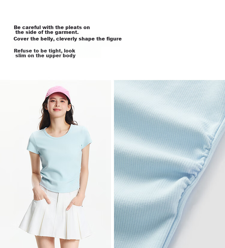 Semir Short-Sleeve T-Shirt for Women, Cropped Slim-Fit Round Neck Undershirt, Summer Cool Waist-Cinching V-Neck Top, Hot Girl Style 109326100003 3