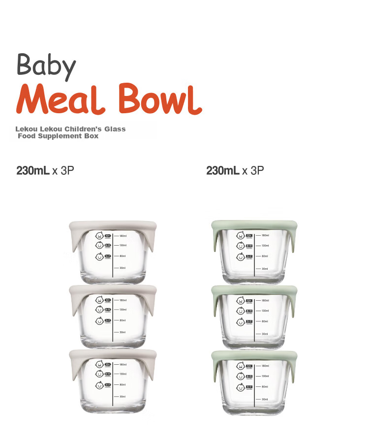 LOCK&LOCK Baby Food Container Set, Heat-Resistant Glass Baby Food Bowl, Steaming, Boiling, Freezing And Storage Container, Green, 215ML*3 20