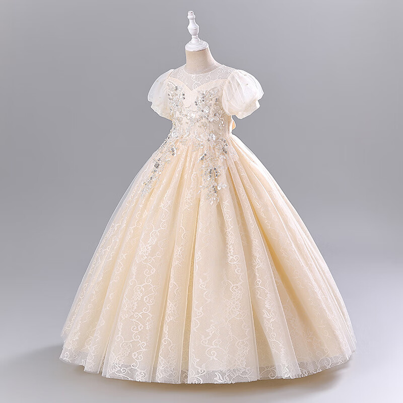 LUOBOBEIBEI Girls' Formal Dress, Children's Princess Dress, Wedding Dress, Runway Show Dress, Piano Performance Dress, New Year's Greeting Outfit, White, Size 110 4