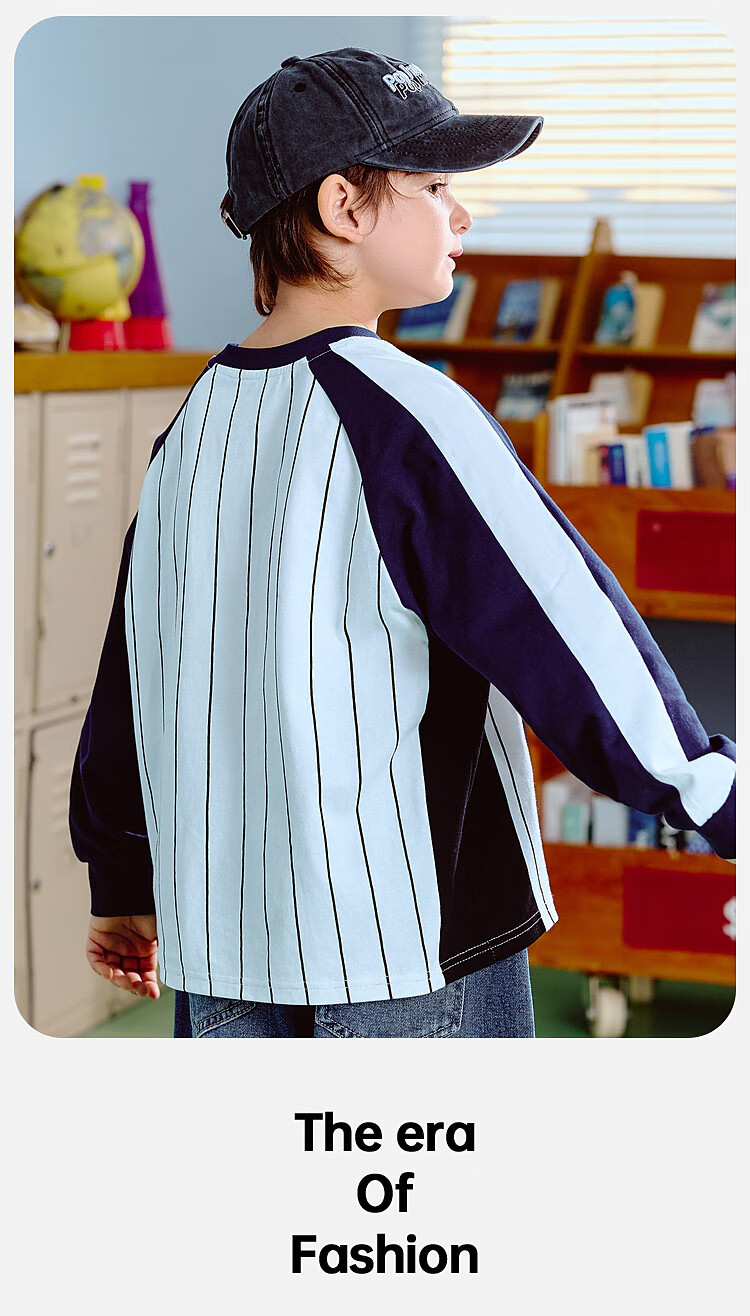 ASK JUNIOR [Pure Cotton] Children's Sports Drop-Shoulder Long-Sleeve T-Shirt, Autumn Inner Layer Pullover, Boys' Youth Wear 11