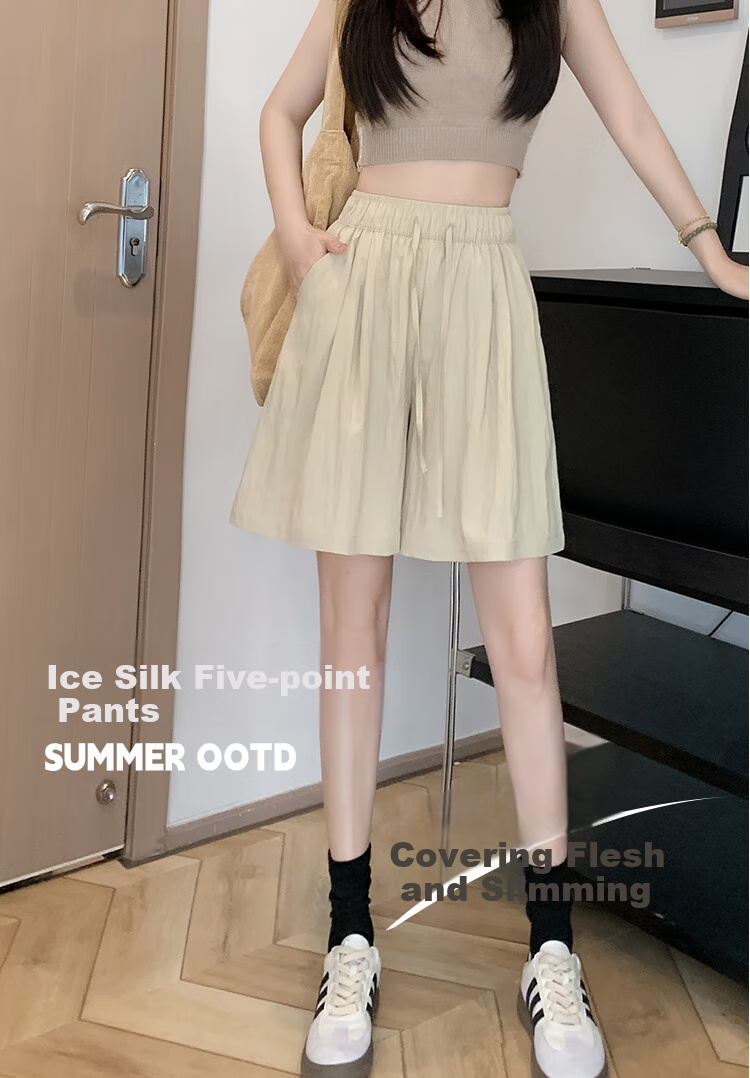 Freedom Style Ice Silk Women's Shorts 2026 Summer New Petite Outerwear Five-Point High Waist Slim Loose Casual Sports Pants 1