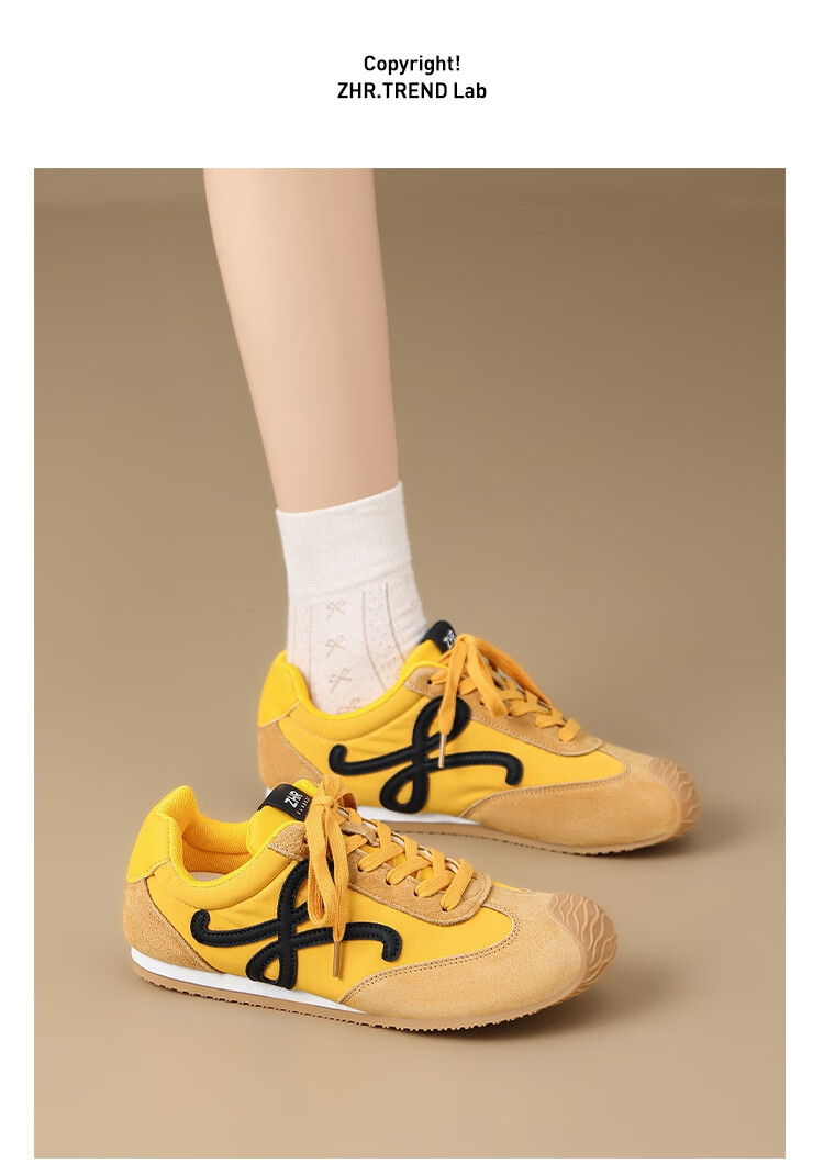 ZHR Dexun Women's American Retro Sports Casual Shoes, Low-Top Soft-Soled Patchwork Women's Sneakers, QT32 Lemon Yellow, Size 38 16