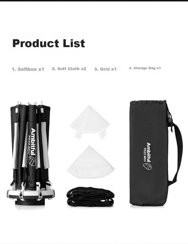 AMBITFUL PS22 Mini Octagonal Deep Softbox, Small Portable Fill Light, Suitable for Live Streaming, Nan Guang 60W Yongnuo YN150 20
