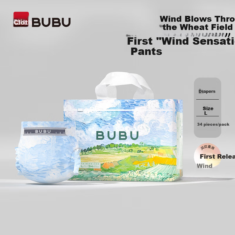 Подгузники BUBU Wind-Blowing Wheat, размер L, 34 шт. (8.5-11.5кг), ультратонкие