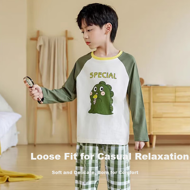 LangSha Boys' Pajamas, Spring And Autumn Style for Boys 2026 New A-Class Pure Cotton Children's Loungewear Set, Big Kids' Autumn Underwear And Pants