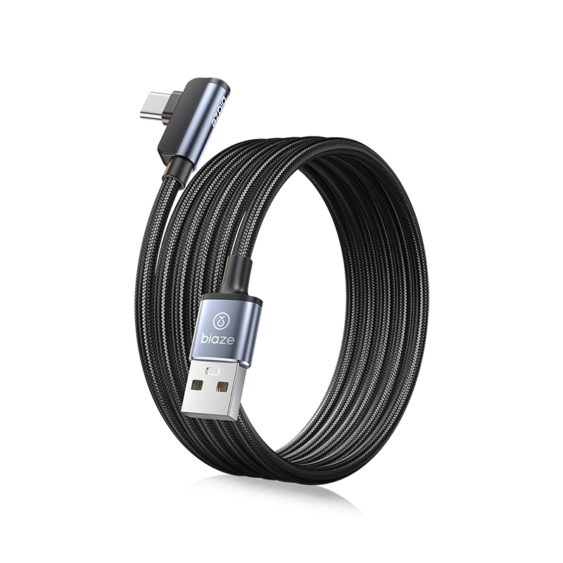 BIAZE USB & Type-C Data Cable, 45W Super Fast Charging, 6A Angled Head Charger Cable, Suitable for Samsung W23/s22/21/Z Fold4/s24/s10 Fast-Charging Phones, 2-Meter Black