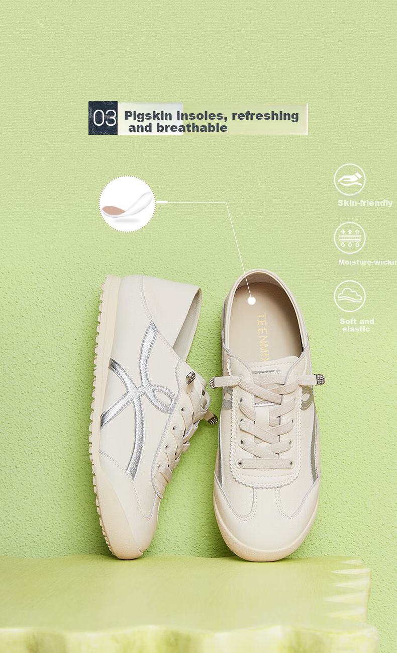 TEENMIX Women's Shoes, Flat Retro Training Sneakers, Versatile White Casual Shoes for Women, New Style 7