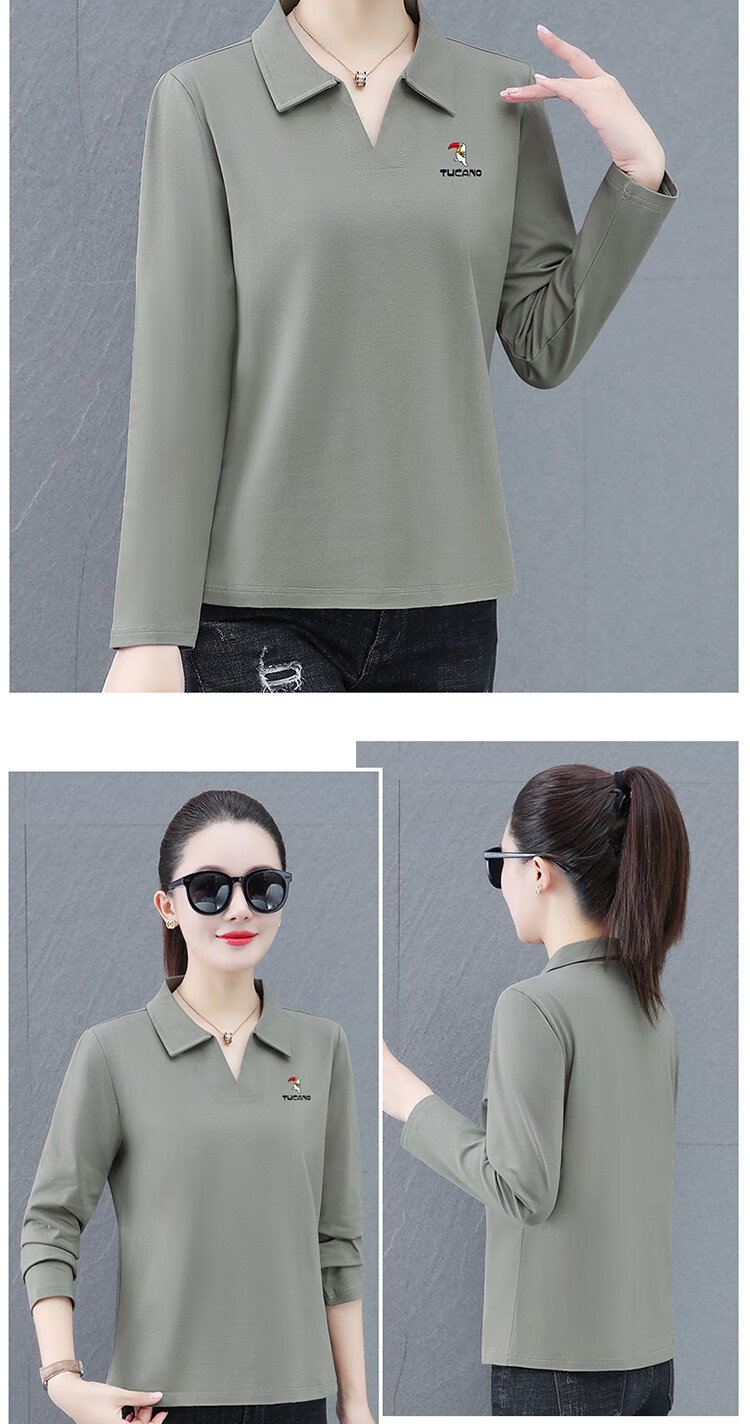 Woodpecker Women's Long Sleeve Polo Shirt Autumn New Pure Cotton Casual Plus Size Caramel L 5