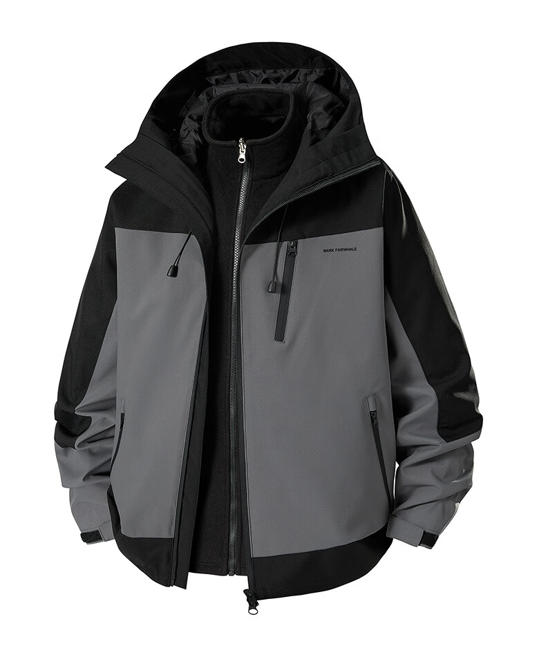 FAIRWHALE Men's Jacket Autumn Winter 2025 New Trendy Brand 3-in-1 Detachable Windproof Mountaineering Coat Black L 11