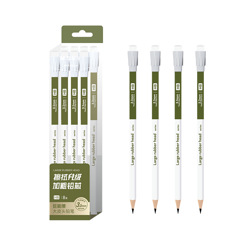 M&G Stationery HB Giant Eraser Large Head Pencil 8-Pack Thick Core Triangular Barrel Student School Writing Art Sketch Drawing Wooden Pencils AWP308J8