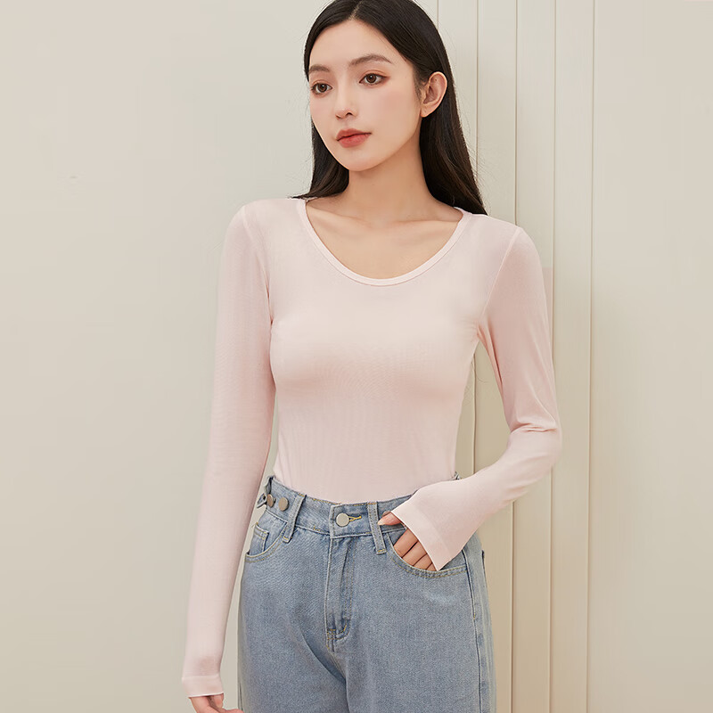 Langsha Women's Cotton Thin Slim Fit Versatile Stylish Long Sleeve Seamless Cotton Sweater Autumn Winter New Base Shirt 17