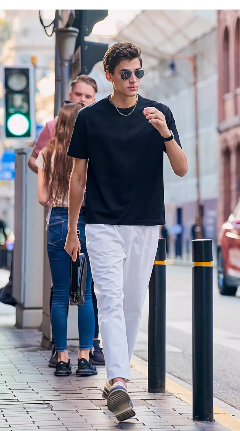 Yalu Pure Cotton Short Sleeve Men's T-Shirt White Summer Casual Loose Fit Basic Tee Gift for Boyfriend 4