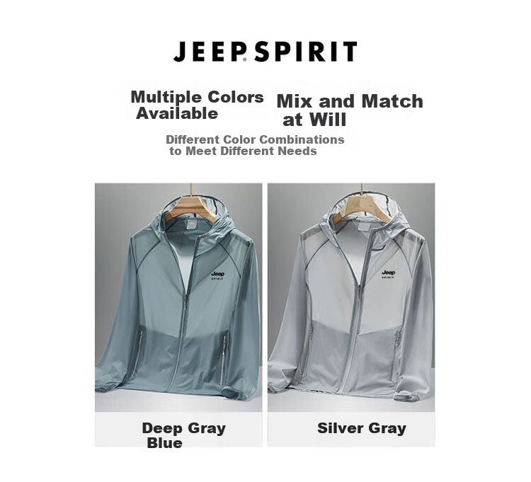 JEEP SPIRIT Men's Sun Protection Jacket, UPF40+, Breathable Hooded Coat, UV-Resistant Quick-Dry Outerwear, Dark Gray Blue, Size M 2