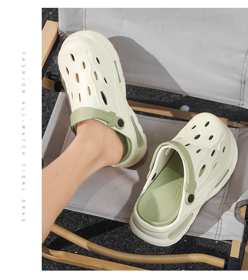 CARTELO Men's Perforated Sandals, Summer Outdoor Casual Slippers, Beach Shoes for Men, 1602 Beige Green, Size 44-45 5