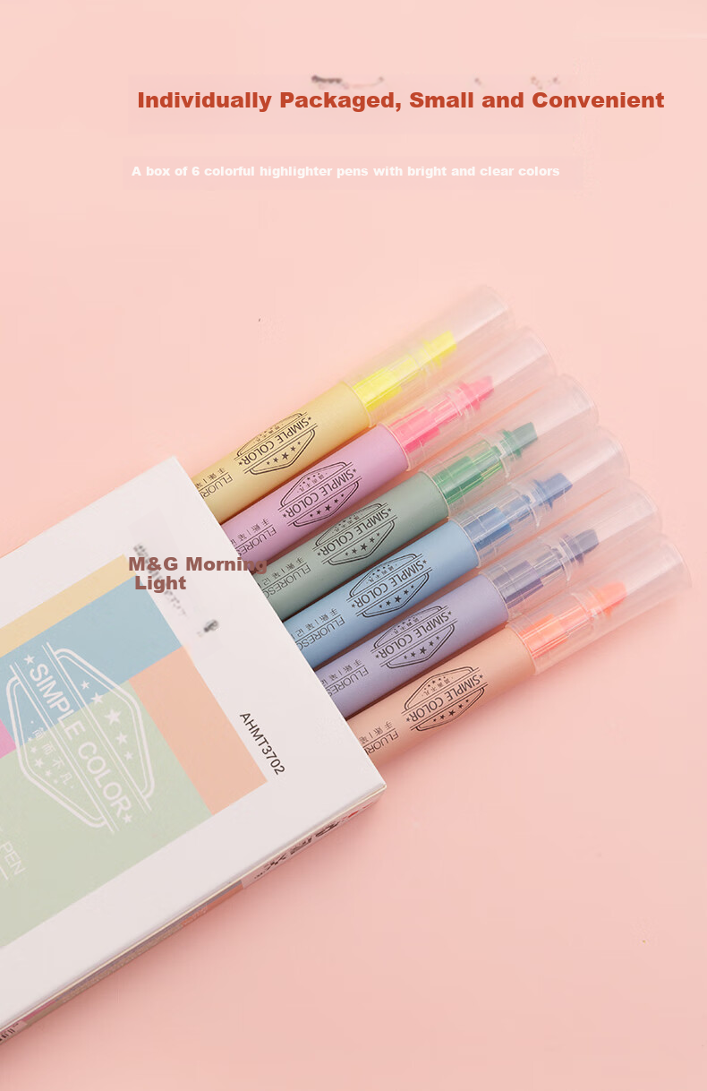 M&G Stationery Highlighters for Primary School Students And Office Use, Colorful Marking Pens for Back-To Journaling And Note-Taking, 6 Colors Single-Tip 6 Pcs AHMT3702 for Exam Practice And Testing 5