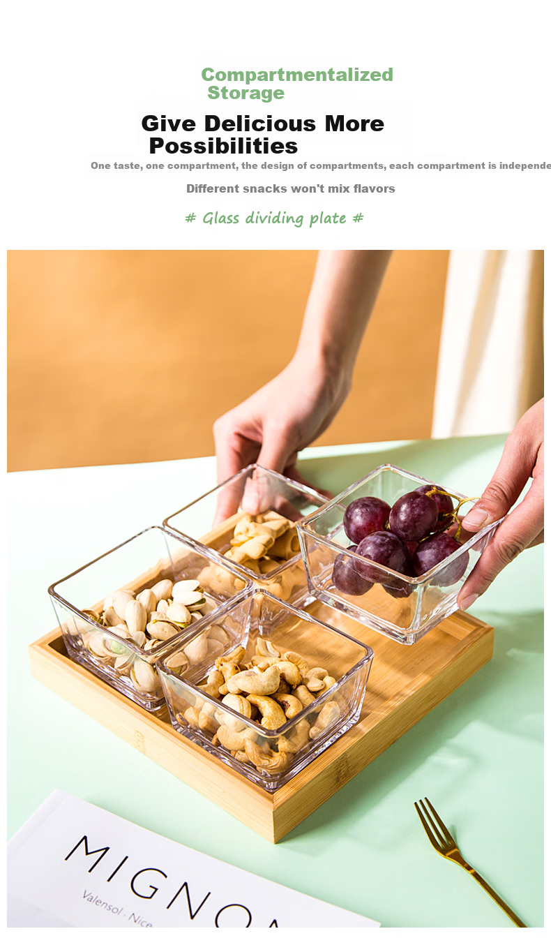 Youlaifu Dried Fruit Tray, Compartmented Fruit Plate, Home Living Room Snack Tray, Storage Box, Snack And Candy Tray, Glass Six-Compartment Plate 3