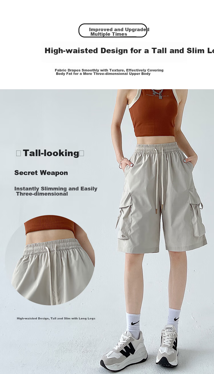 Ziyouxi Wide-Leg Cargo Shorts for Women, Summer 2026 New Style, High-Waist Quick-Dry, Petite Wide-Leg, Outdoor Sports Knee-Length Shorts 6