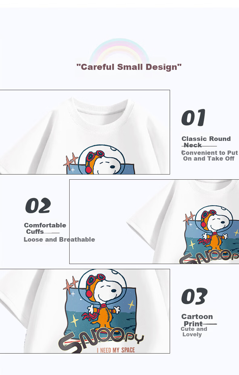 SNOOPY Girls' Short-Sleeve Set, Children's Short-Sleeve T-Shirt And Jeans 2-Piece Set, White Belle + Dark Blue Bell, Size 110 3