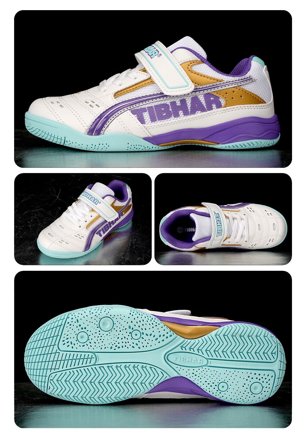 TIBHAR Kids Table Tennis Shoes Non-Slip Durable Training Breathable Rubber Sole Sports Shoes 01920 White Blue Size 37 11
