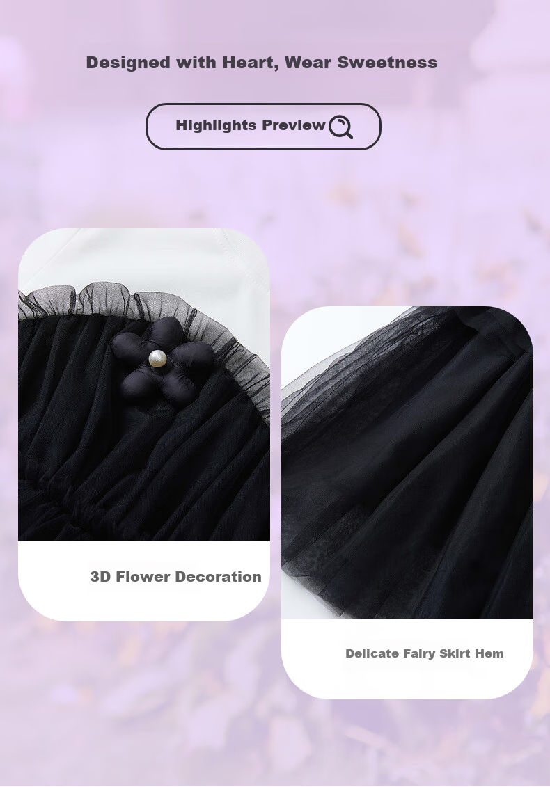 Follow Me Girls' Summer Dress, T-Shirt Patchwork Tulle Skirt, Sweet Princess Dress, Children's Dress, Black, Size 165 2
