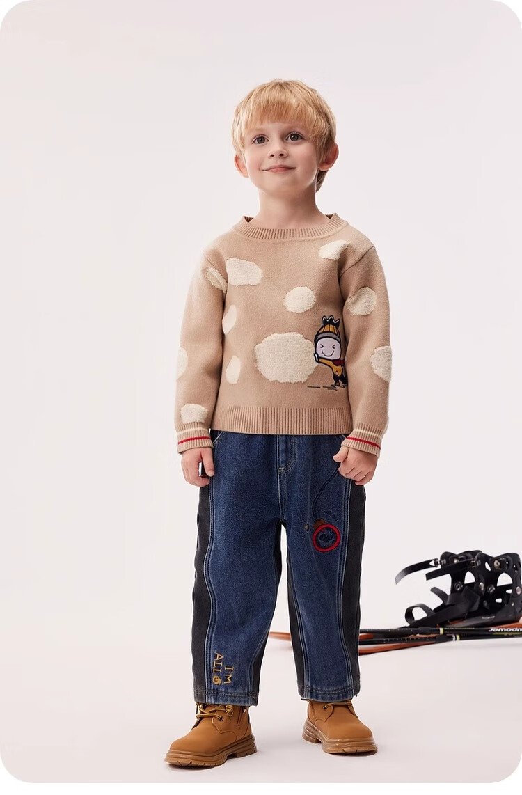 Allo&lugh Alu and Ru Boys' Sweater Knit Pullover Crew Neck Casual Khaki 130 3