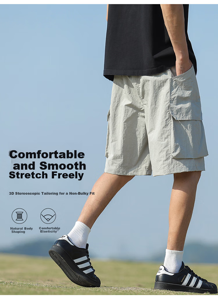 IZEXX Men's Cargo Shorts, Summer Fashion Versatile Large Pocket Simple Solid Color Sports Knee-Length Pants IZ706 Black 3XL 6