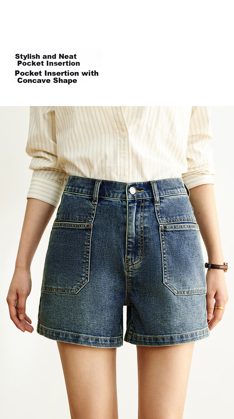 Semir Senrou | Women's Jeans, Summer Vintage Washed, Semi-Elastic Waist, Shorts, Retro Trendy Straight-Leg Pants, 103325122001 5