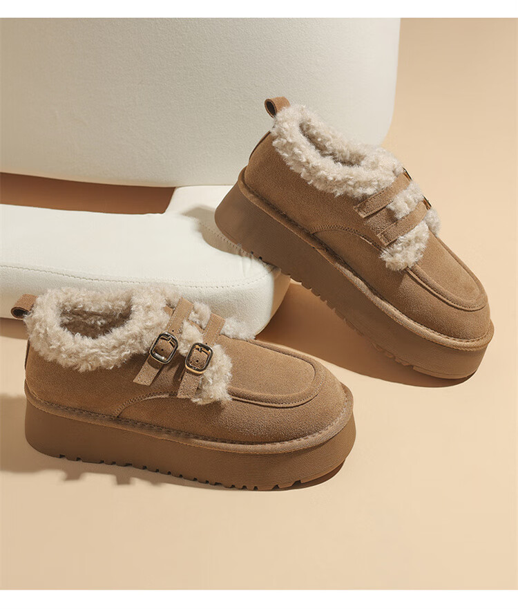 Daphne Women's Thick-Soled Birkenstock Style Fleece-Lined Loafers Outdoor Plush Cotton Shoes 4023608110 Chestnut 37 10