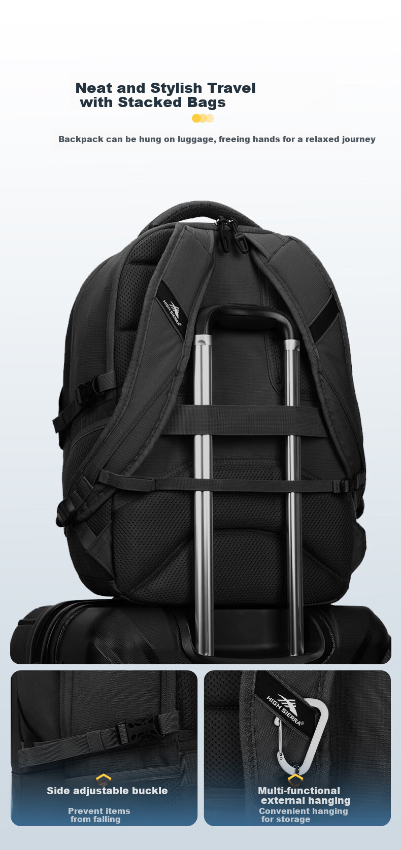 High Sierra Backpack, Large Capacity Travel Bag, Outdoor Hiking Pack, Water-Resistant, Expandable, Durable, Multifunctional Travel Bag 9
