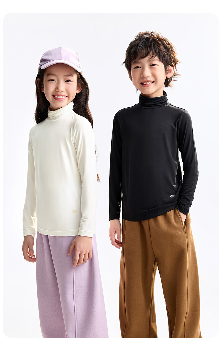 Annil Kids Boys and Girls High Collar Long Sleeve T-Shirt 2025 Autumn New Milk Candy White Size 150 2