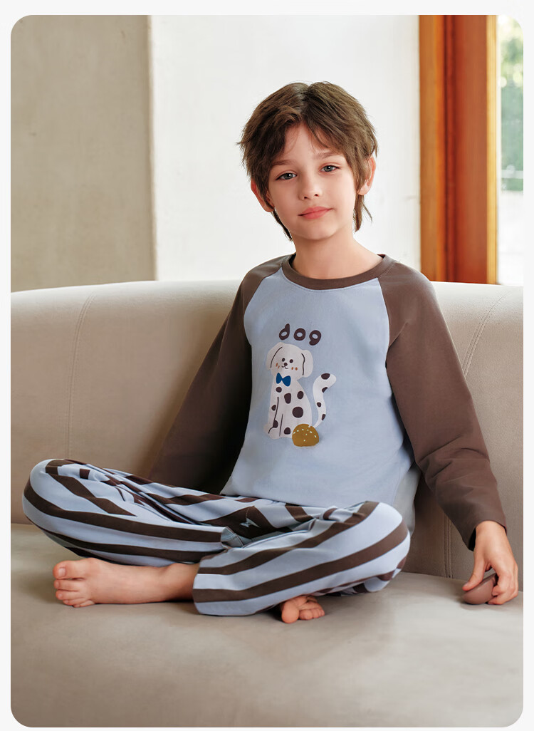 YEEHOO New 95% Cotton Class A Children's Pajamas Exclusive Design Boys' Pajamas 7A Antibacterial Large Kids Homewear Set 5