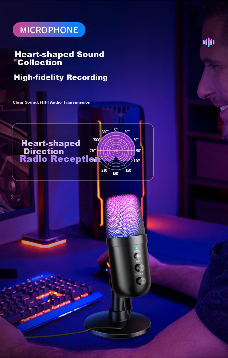 Haomuren Suspended Arm Stand Computer Microphone, USB Desktop Noise-Cancelling Microphone, Gaming E-Sports Live Streaming Condenser Mic for Desktop And Laptop Recording, Karaoke, Streamer Voice-Over Equipment 10
