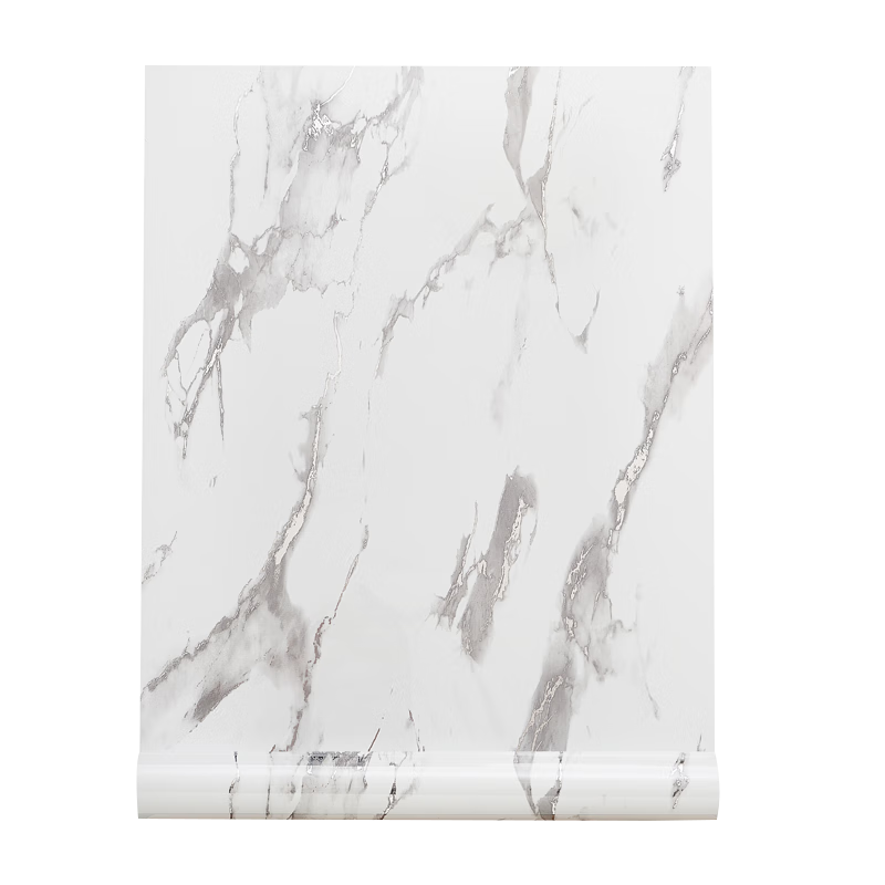 Oumai Marble Self-Adhesive Wallpaper Thickened Desk Cabinet Door Waterproof Furniture Renovation Film, Silver Gilded, 3 Meters