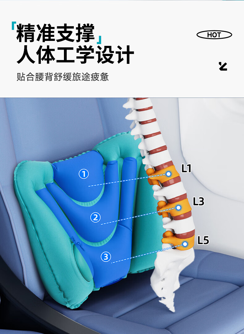 Jingmao Inflatable U-Shaped Pillow, Lumbar Support Cushion, Convenient Travel Airplane Pillow, Neck Protector, Long-Sitting Aid, Back Support Pad for Waist 9