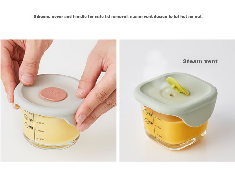 LOCK&LOCK Baby Food Container Set, Heat-Resistant Glass Baby Food Bowl, Steaming, Boiling, Freezing And Storage Container, Green, 215ML*3 12