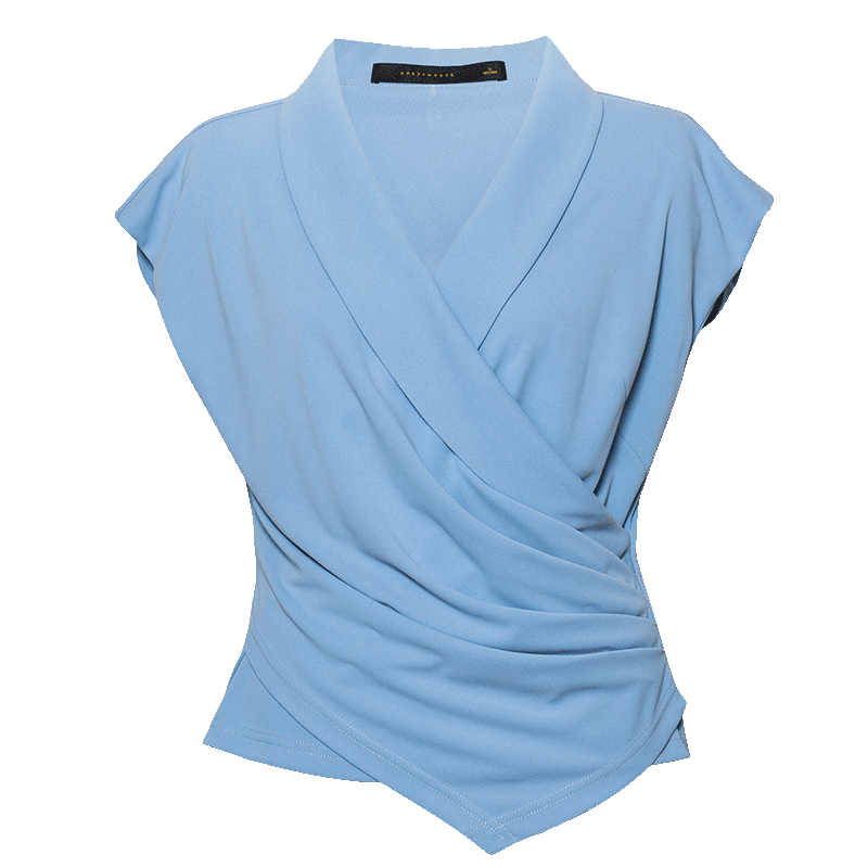 ROEYSHOUSE Elegant V-Neck Slim Fit Sleeveless Shirt for Women Summer Versatile Slimming Pleated Top 12363 Light Blue L