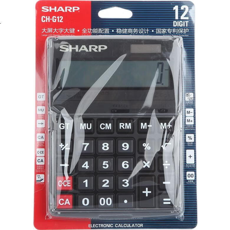 Калькулятор SHARP CH-G12, настольный, 12-разрядный, двойное питание (солнечное + батарея), черный